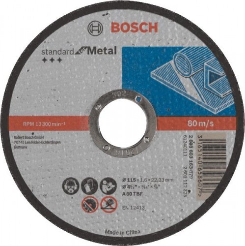 Отрезной круг по металлу BOSCH Standard по металлу 115х1.6мм, прямой 2608603163