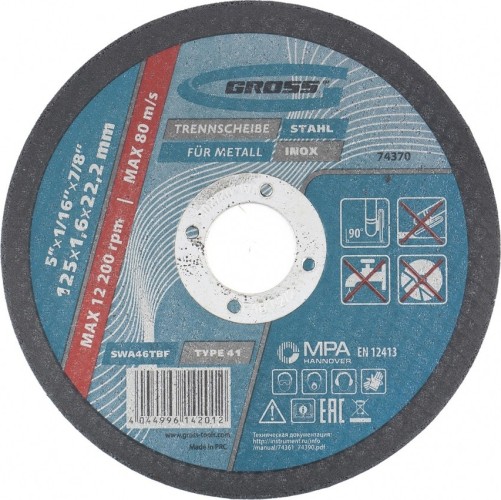 Отрезной круг по металлу GROSS 74370 125х1,6х22,2 мм