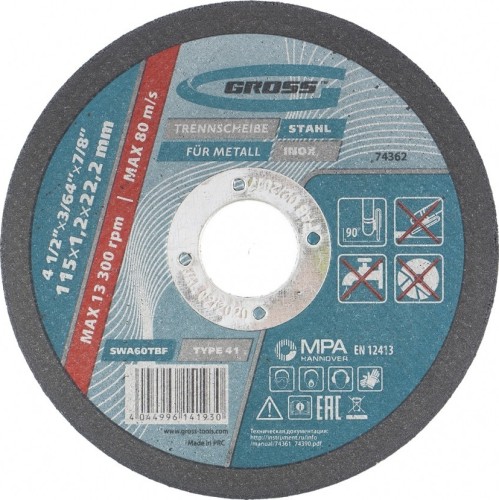 Отрезной круг по металлу GROSS 74362 115х1,2х22,2 мм