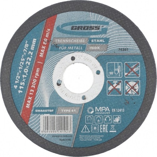 Отрезной круг по металлу GROSS 74361 115х1,0х22,2 мм