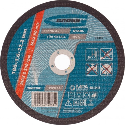 Отрезной круг по металлу GROSS 74382 180х1,6х22,2 мм