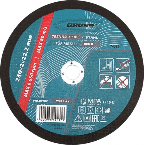 Отрезной круг по металлу GROSS 74389 230х2,0х22,2 мм