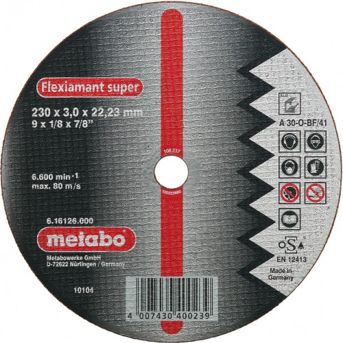 Отрезной круг по металлу METABO 230x3,0х22,23 мм прямой А30О ALU Flexiamant S 616126000