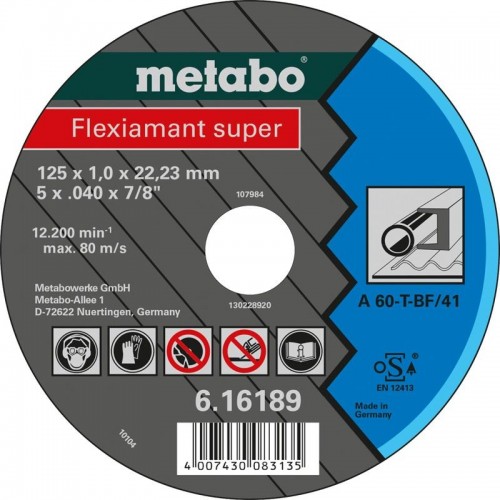 Отрезной круг по металлу METABO 125x1,0x22,23 мм прямой А60Т Flexiamant S 616189000