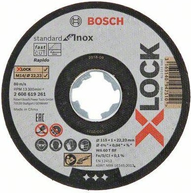 Отрезной круг по нержавеющей стали X-LOCK BOSCH 115х1,0х22 мм WA60T-BF Standard for Inox 2608619261
