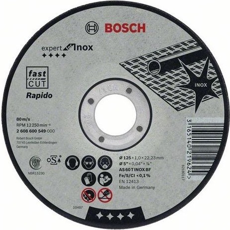 Отрезной круг по нержавеющей стали BOSCH 125х1,0х22 мм AS60TINOX-BF Expert for Inox - Rapido 2608600549