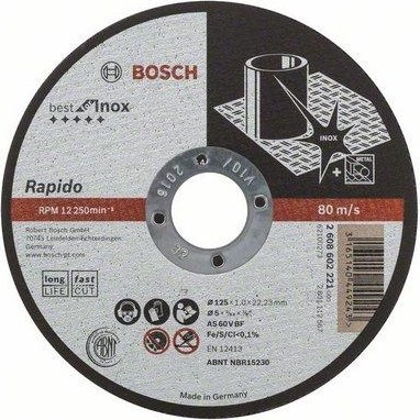 Отрезной круг по нержавеющей стали BOSCH 125х1,0х22 мм A60W41-BF Best for Inox - Rapido 2608602221
