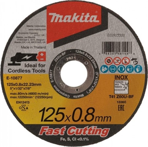 Отрезной круг по нержавеющей стали MAKITA 125х0,8х22,23 мм Z60U плоский  E-10877