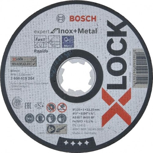 Отрезной круг по нержавеющей стали X-LOCK BOSCH 125х1,0х22 мм AS60TINOX-BF Expert for Inox and Metal 2608619264