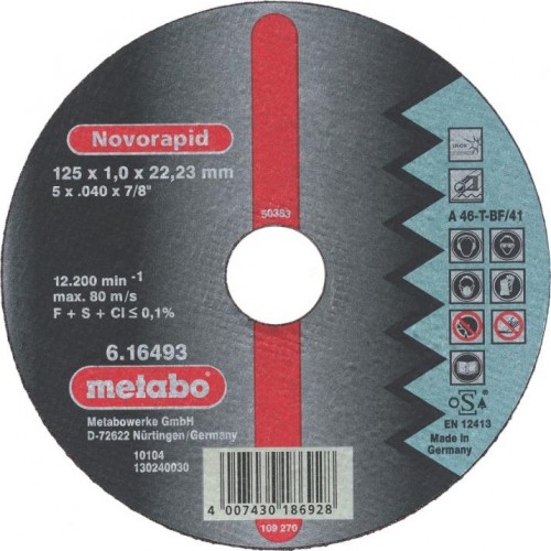 Отрезной круг по нержавеющей стали METABO 125x1,0x22,23 мм A46T Inox Novorapid 616271000