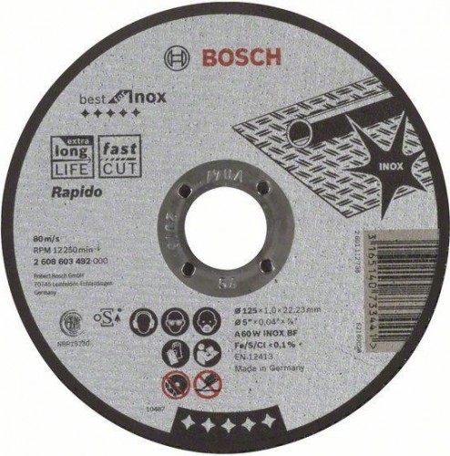 Отрезной круг по нержавеющей стали BOSCH 125х1,0х22 мм A60W41-BF Best for Inox - Rapido 2608603492
