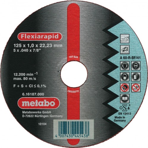 Отрезной круг по нержавеющей стали METABO 115x1,0x22,23 мм A60U Flexiarapid S 616216000