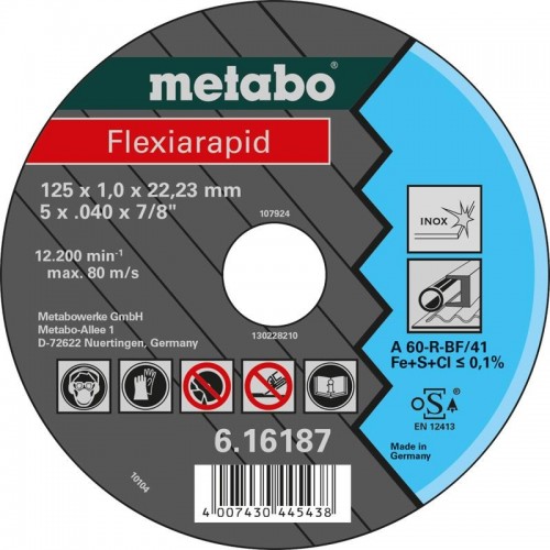 Отрезной круг по нержавеющей стали METABO 125x1,0x22,23 мм А60R Flexiarapid 616187000