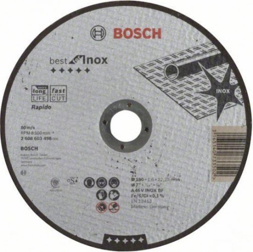Отрезной круг по нержавеющей стали BOSCH 180х1,6х22 мм AS46TINOX-BF Best for Inox 2608603498