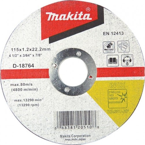 Отрезной круг по нержавеющей стали MAKITA 115х1,2х22,23 мм WA60 D-18764 D-18764