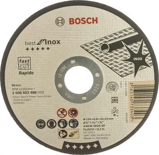 Отрезной круг по нержавеющей стали BOSCH 125х0,8х22 мм A60WINOX-BF Best for Inox - Rapido 2608603488