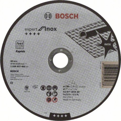 Отрезной круг по нержавеющей стали BOSCH 180х1,6х22 мм AS46TINOX-BF Expert for Inox 2608603406