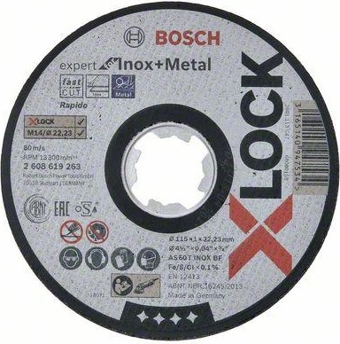 Отрезной круг по нержавеющей стали X-LOCK BOSCH 115х1,0х22 мм AS60TINOX-BF Expert for Inox and Metal 2608619263