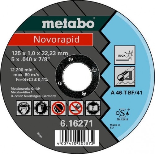 Отрезной круг по нержавеющей стали METABO 230x1,9x22,23 мм A46T Inox Novorapid 617021000