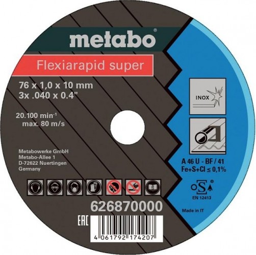 Отрезной круг универсальный METABO  76x1,0x10,00 мм С30-S-BF 41 (5шт.) INOX FLEXIARAPID  626870000