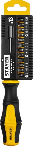 Отвертка-битодержатель с насадками STAYER Hercules Cr-V сталь, двухкомпонентная рукоятка 13 пред. 25813