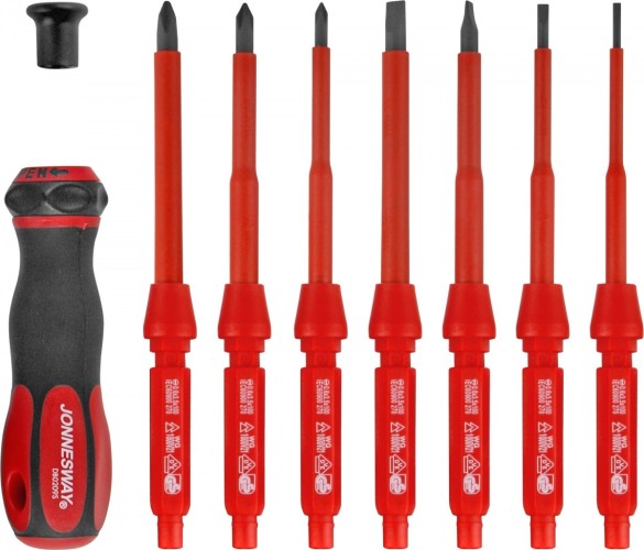 Отвертка диэлектрическая JONNESWAY DV15109S со сменными стержнями в наборе, 9 предметов 046360