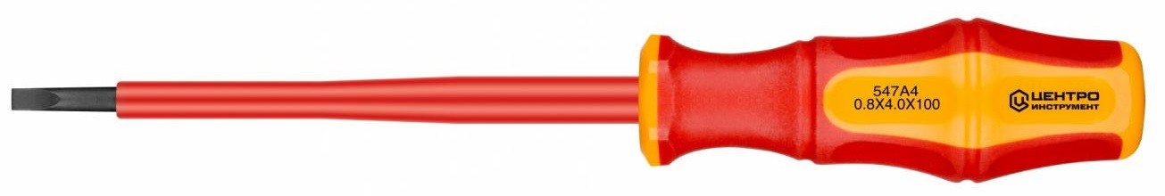 Отвертка диэлектрическая шлицевая ЦЕНТРОИНСТРУМЕНТ 1834-1-4.0-100 изолир.vde 1000V 4.0x0.8x100мм