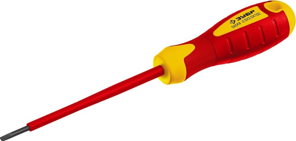 Отвертка диэлектрическая шлицевая ЗУБР ПРОФИ ЭЛЕКТРИК SL 3x100 мм до 1000в, "профессионал" 25261-3.0-075, cr-v, трех 25261-3.0-075_z01