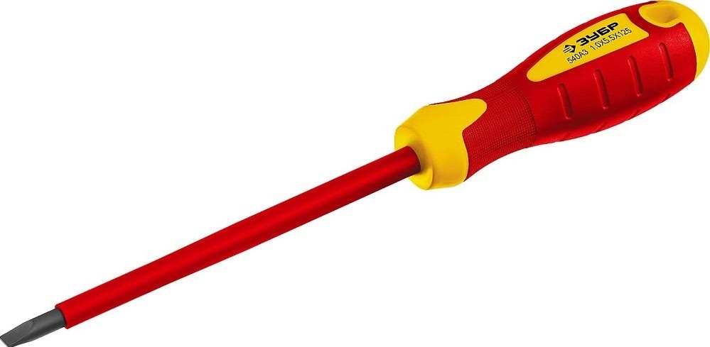 Отвертка диэлектрическая шлицевая ЗУБР ПРОФИ ЭЛЕКТРИК SL 5x125 мм до 1000в, "профессионал" 25261-5.5-125, cr-v, трех 25261-5.5-125_z01