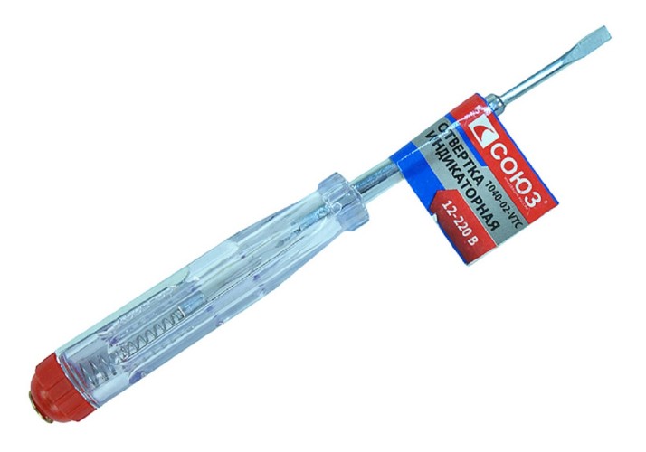 Отвертка индикаторная СОЮЗ 1040-02-VTC 130 мм, 100-500в, прям. шлиц