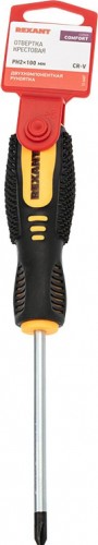 Отвертка крестовая REXANT PH 2х100 мм Cr-V двухкомпонентная рукоятка 12-6407