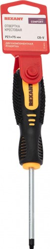 Отвертка крестовая REXANT PZ 1х75 мм Cr-V двухкомпонентная рукоятка 12-6414