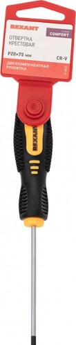 Отвертка крестовая REXANT PZ 0х75 мм Cr-V двухкомпонентная рукоятка 12-6413