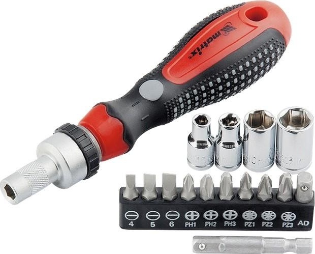 Отвертка реверсивная MATRIX с набором бит и насадок торцевых, CrV, 1/4, 16 предметов 11332 - изображение 2