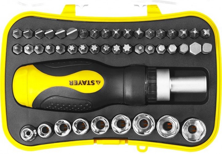 Отвертка реверсивная STAYER "MASTER" "ТECHNO" с битами и торцевыми головками, 46 предметов 25084-H46