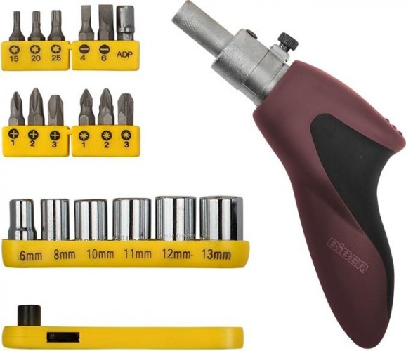 Отвертка с битами Biber 85554 реверсивная, 20 пред. тов-079424