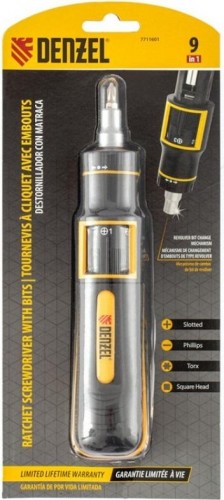 Отвертка с битами Denzel 7711601 реверсивная с револьверным механизмом, 9в1, сталь - изображение 5