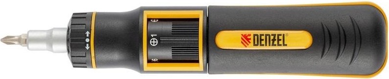 Отвертка с битами Denzel 7711601 реверсивная с револьверным механизмом, 9в1, сталь - изображение 2