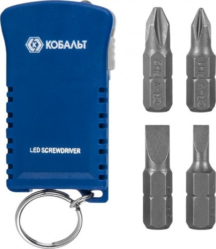 Отвертка с битами Кобальт 245-497 рукоятка брелок с led фонариком и набором - изображение 2