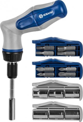 Отвертка с битами Кобальт 245-459 реверсивная ultra grip пистолетная, телескопическа - изображение 2