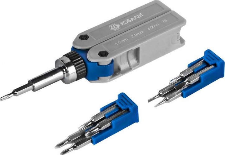 Отвертка с битами Кобальт 245-466 реверсивная складная, с набором для точных работ, - изображение 2