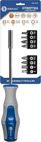 Отвертка с битами Кобальт 646-676 рукоятка ultra grip с набором cr-v (9 шт.)