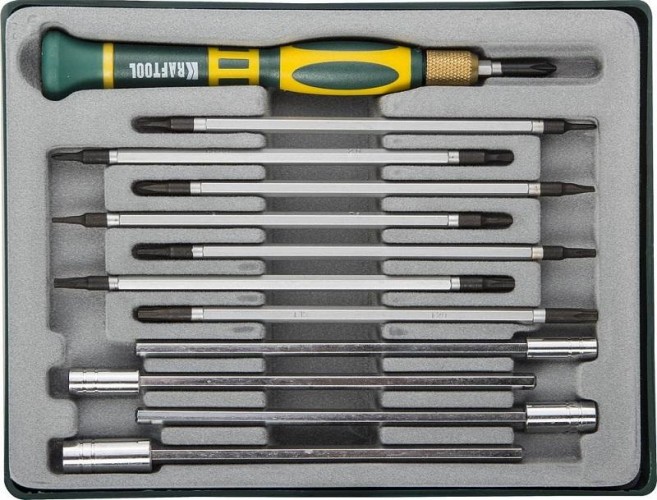 Отвертка с битами KRAFTOOL X-Turbo для точных работ со сменными стержнями и головками 25611-H12 - изображение 2