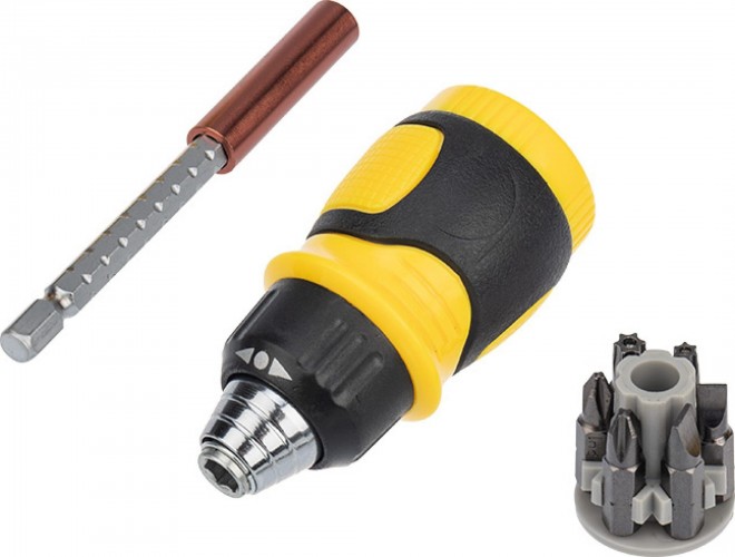 Отвертка с битами REXANT 12-4779 набор 8 предметов с реверсивной отверткой