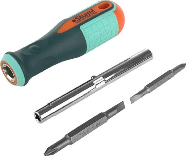 Отвертка с битами Sturm 1040-09-S2 4 в 1 магнит. наконечник,твердость 58 hrc