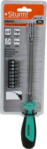 Отвертка с битами Sturm 1040-19-180 с гибким стержнем 180 мм ergo 8 в 1 - изображение 2