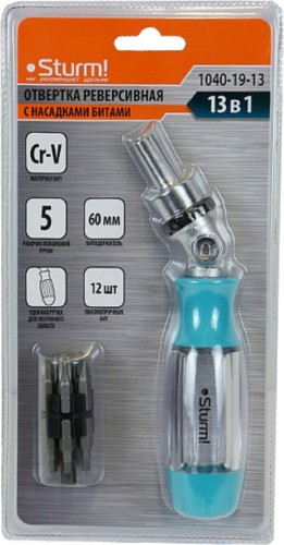 Отвертка с битами Sturm 1040-19-13 реверсивная 5 положений раб. части 13 в 1 - изображение 5