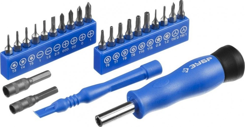 Отвертка с битами ЗУБР ПРОФЕССИОНАЛ для точных работ и мобильных устройств 24 предм., 25648-H24 - изображение 2