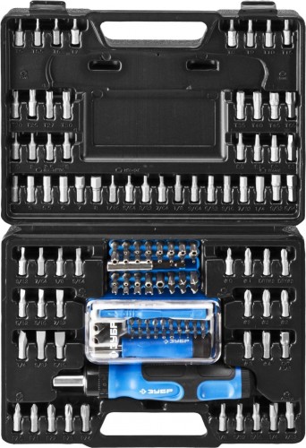 Отвертка с битами ЗУБР ПРОФЕССИОНАЛ набор: реверсивная с насадками 129 шт 25237-H129 - изображение 2