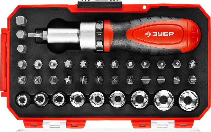 Отвертка с битами ЗУБР ПРОФЕССИОНАЛ компакт-38 набор: реверсивная насадками 38 шт 25165-H38_z01